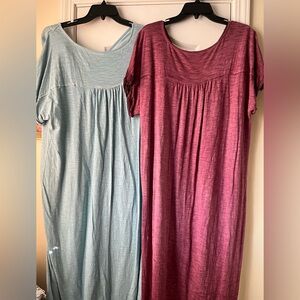 Women’s Short Sleeve Gathered Maxi Dress - Blue and Berry
